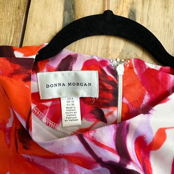 Donna Morgan Floral Pattern Dress Handkerchief Bottom 6 Red Pink White - Picture 3 of 7